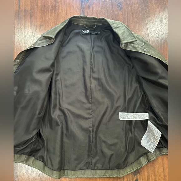 Zara Women Green Vegan Leather Western Jacket Size Small pearl button snaps - Picture 11 of 12
